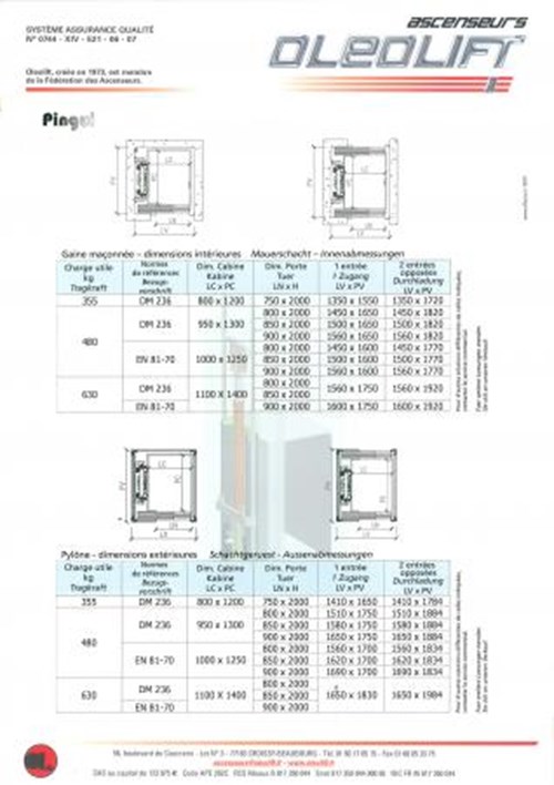 Ascenseur avec cuvette et/ou hauteur d'arrivée réduite OLEOLIFT